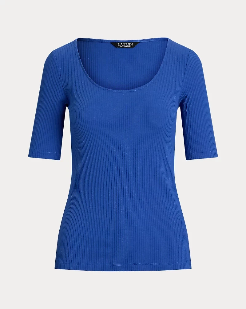 Rib-Knit Cotton-Blend Elbow-Sleeve Tee
