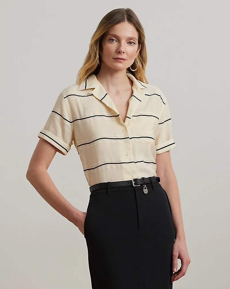 Striped Short-Sleeve Camp Shirt