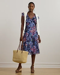 Print Ruffle-Trim Georgette Midi Dress