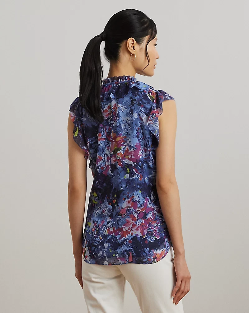 Print Ruffle-Trim Georgette Blouse