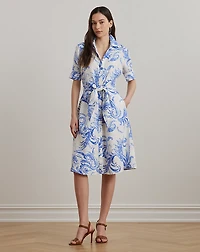 Paisley Tie-Front Linen Shirtdress