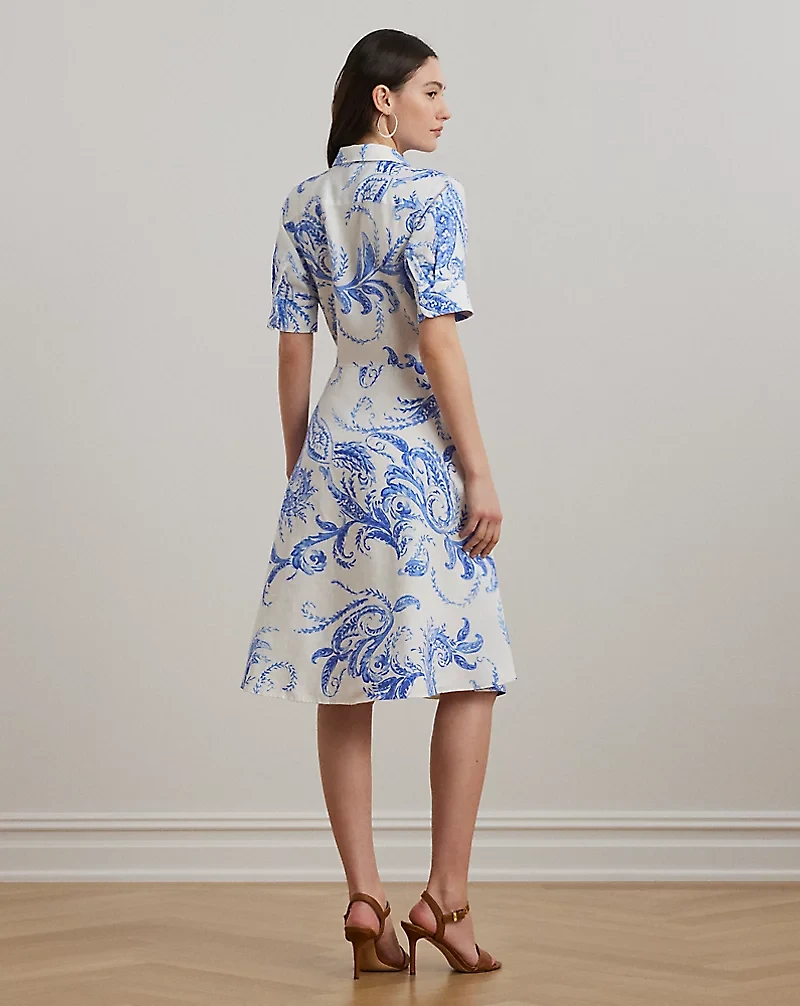Paisley Tie-Front Linen Shirtdress