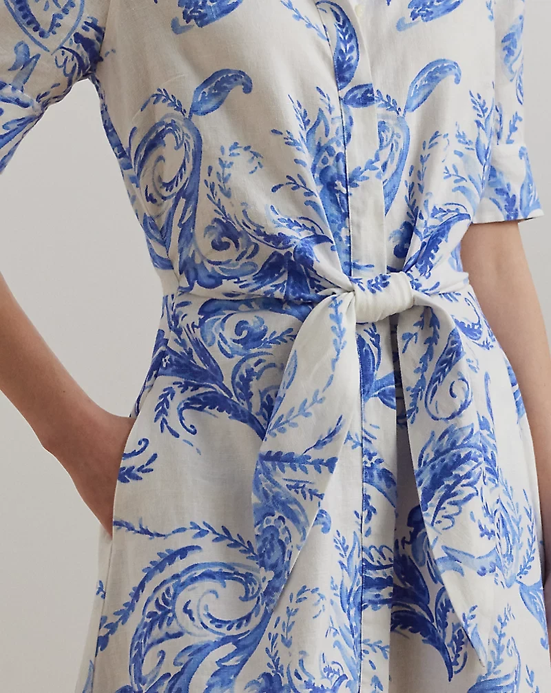 Paisley Tie-Front Linen Shirtdress