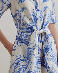 Paisley Tie-Front Linen Shirtdress