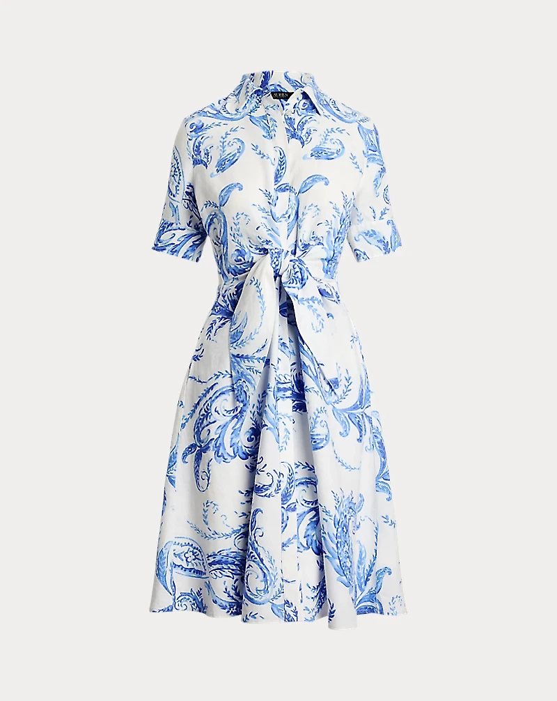 Paisley Tie-Front Linen Shirtdress