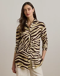 Relaxed Fit Zebra-Print Linen Shirt