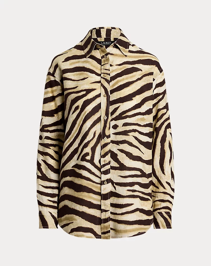 Relaxed Fit Zebra-Print Linen Shirt