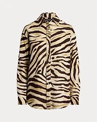Relaxed Fit Zebra-Print Linen Shirt