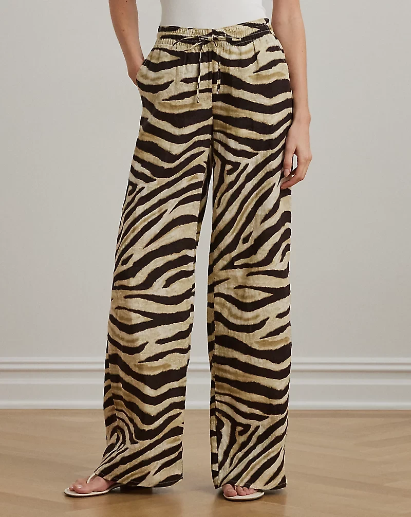 Zebra-Print Linen Wide-Leg Pant