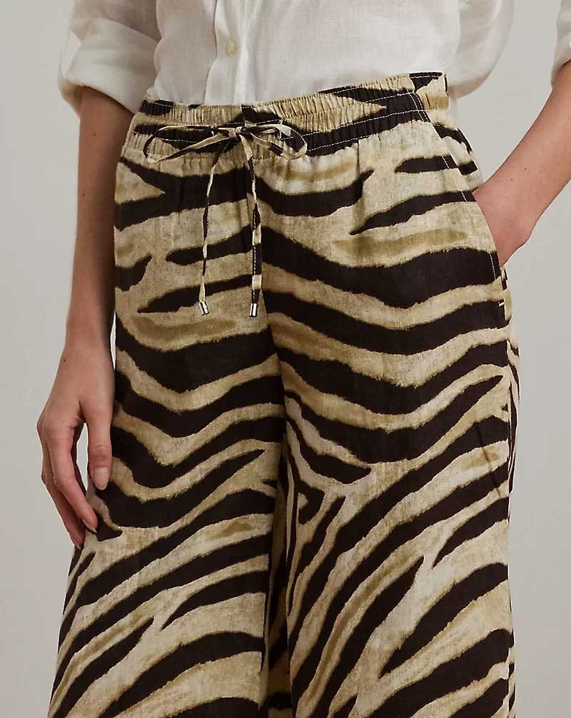 Zebra-Print Linen Wide-Leg Pant