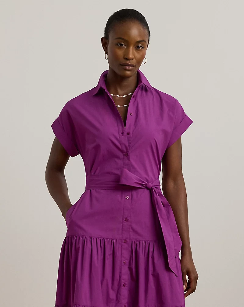 Eyelet Broadcloth Tiered Shirtdress