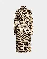 Zebra-Print Tie-Front Crepe Shirtdress