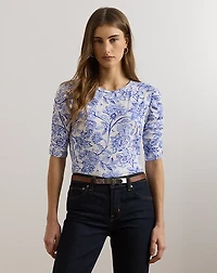 Floral Slub Jersey Elbow-Sleeve Tee