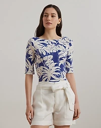 Palm-Frond-Print Cotton Boatneck Tee