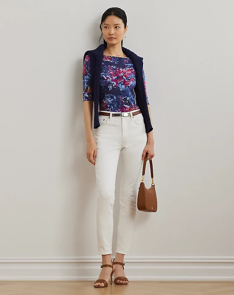 Print Stretch Cotton Boatneck Tee
