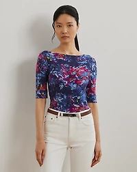 Print Stretch Cotton Boatneck Tee