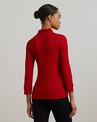 Rib-Knit Three-Quarter-Sleeve Polo Shirt