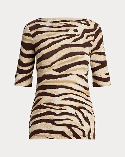 Zebra-Print Stretch Cotton Boatneck Tee
