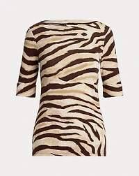 Zebra-Print Stretch Cotton Boatneck Tee