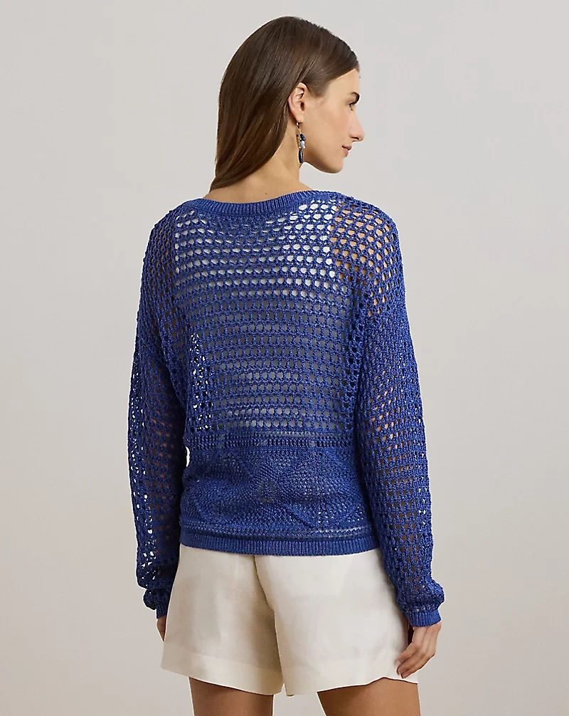 Pointelle-Knit Linen-Blend Sweater