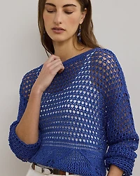 Pointelle-Knit Linen-Blend Sweater