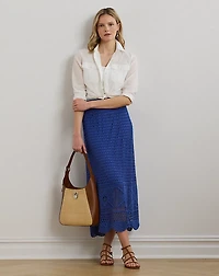 Pointelle-Knit Linen-Blend Sweater Skirt