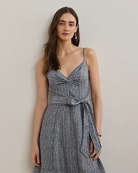 Striped Belted Linen Sleeveless Dress