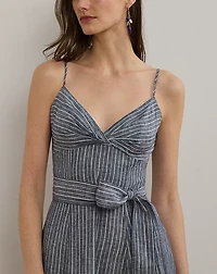 Striped Belted Linen Sleeveless Dress