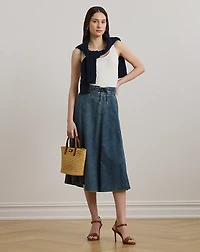 Denim Drawcord Midi Skirt