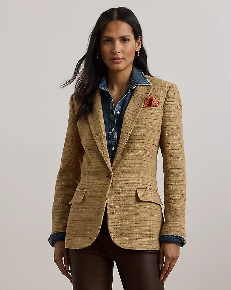Herringbone Linen-Blend Tweed Blazer