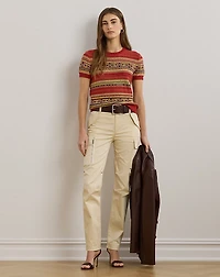 Geo-Striped Short-Sleeve Sweater
