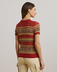 Geo-Striped Short-Sleeve Sweater