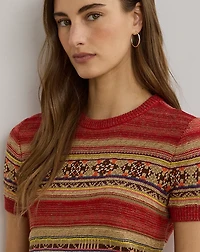 Geo-Striped Short-Sleeve Sweater