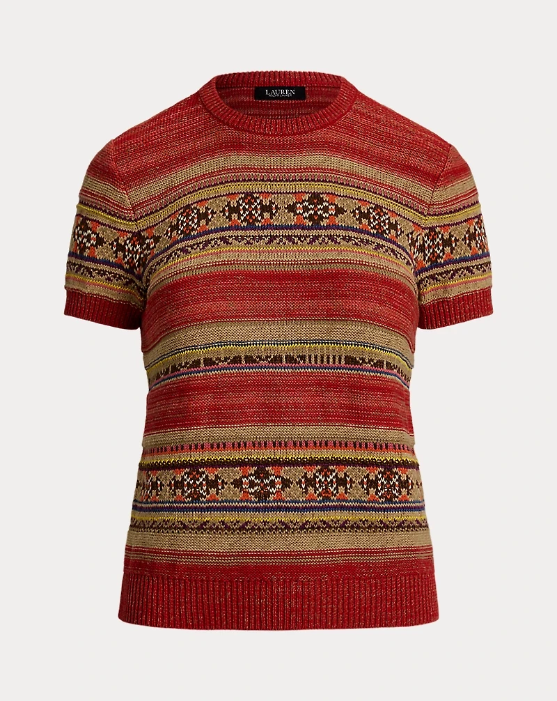 Geo-Striped Short-Sleeve Sweater