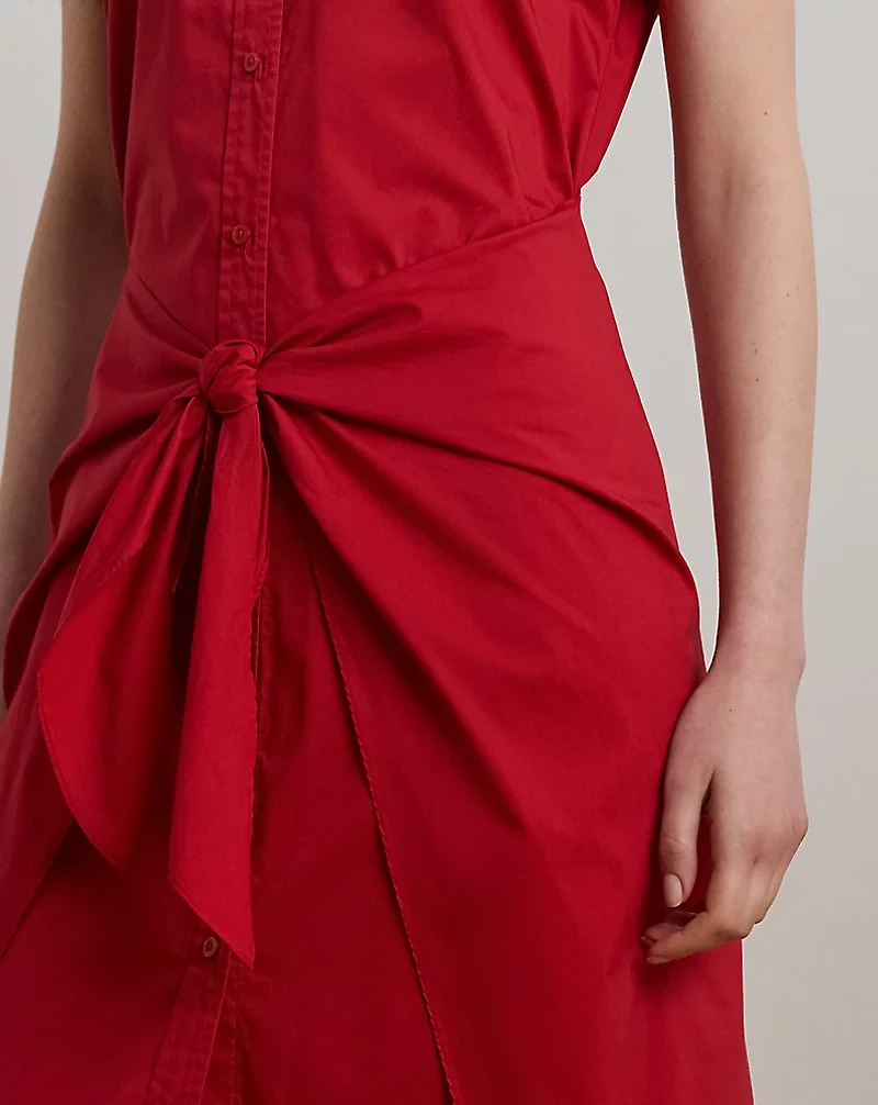 Tie-Front Cotton-Blend Shirtdress
