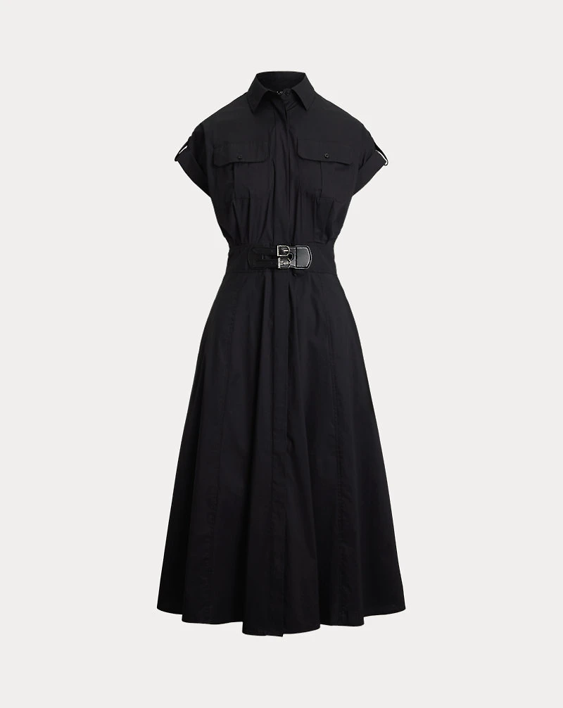 Buckle-Trim Cotton-Blend Shirtdress