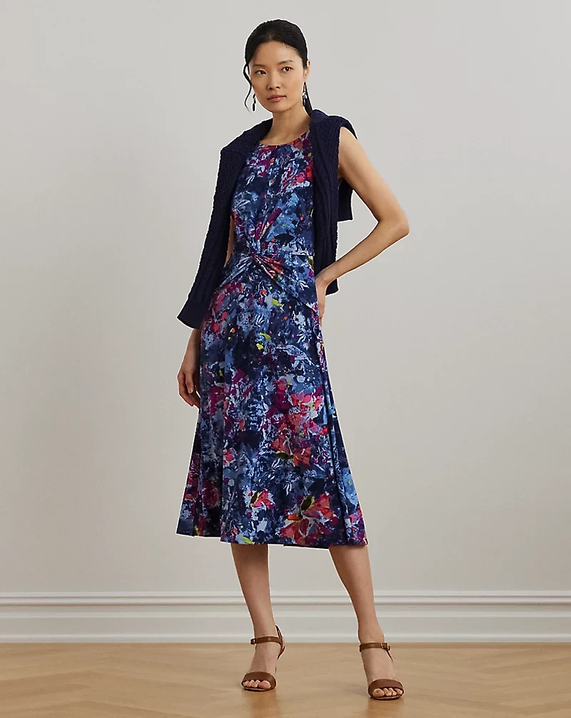 Print Twist-Front Jersey Dress