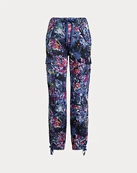 Print Linen Cargo Ankle Pant