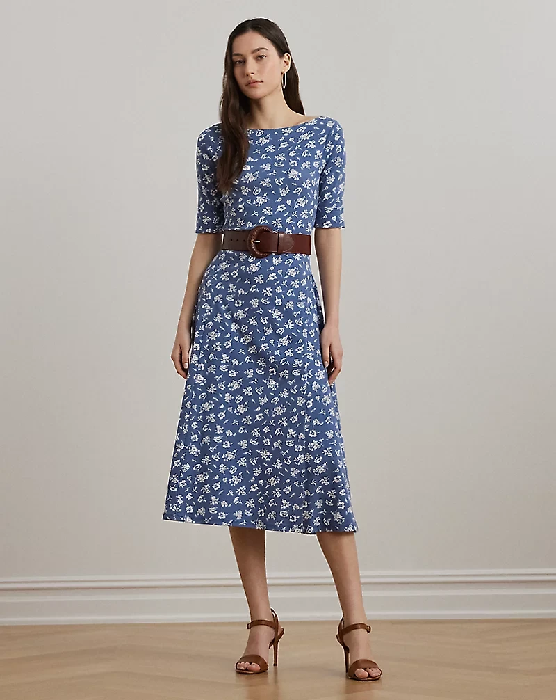 Floral Stretch Cotton Midi Dress