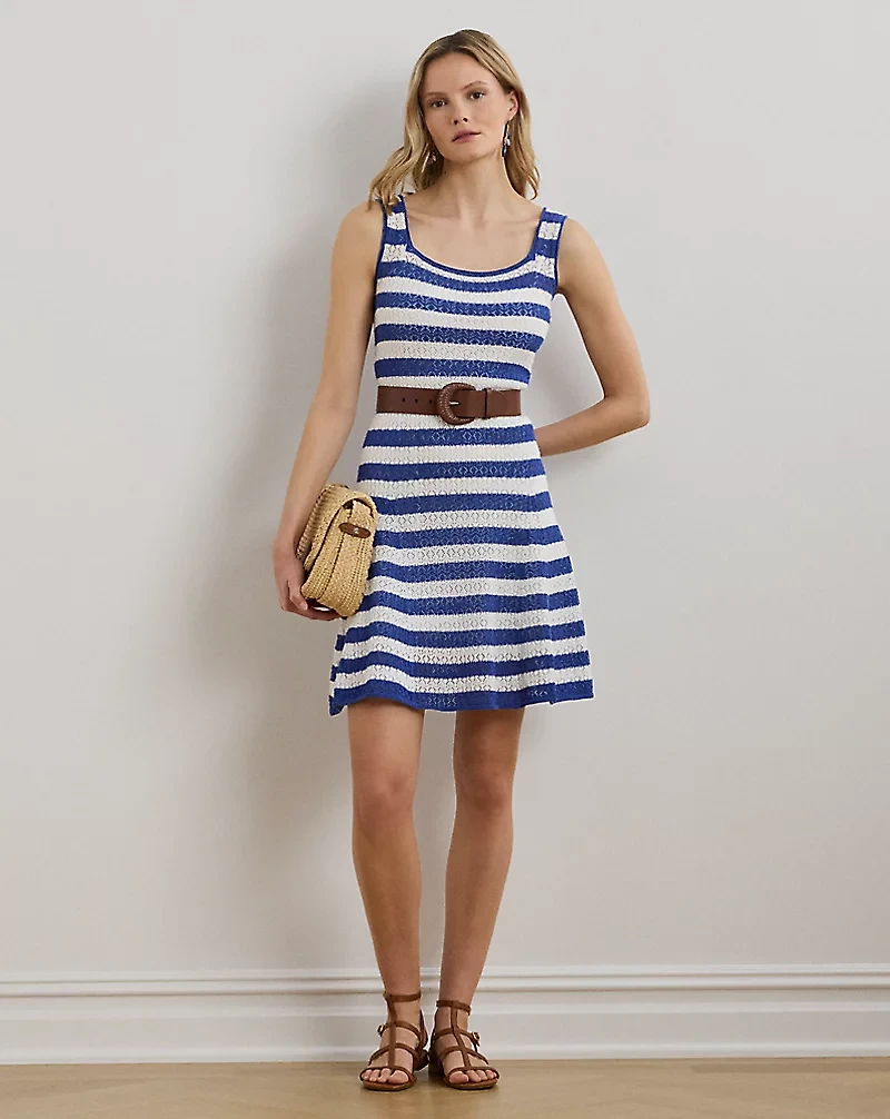 Striped Pointelle-Knit Sweater Dress