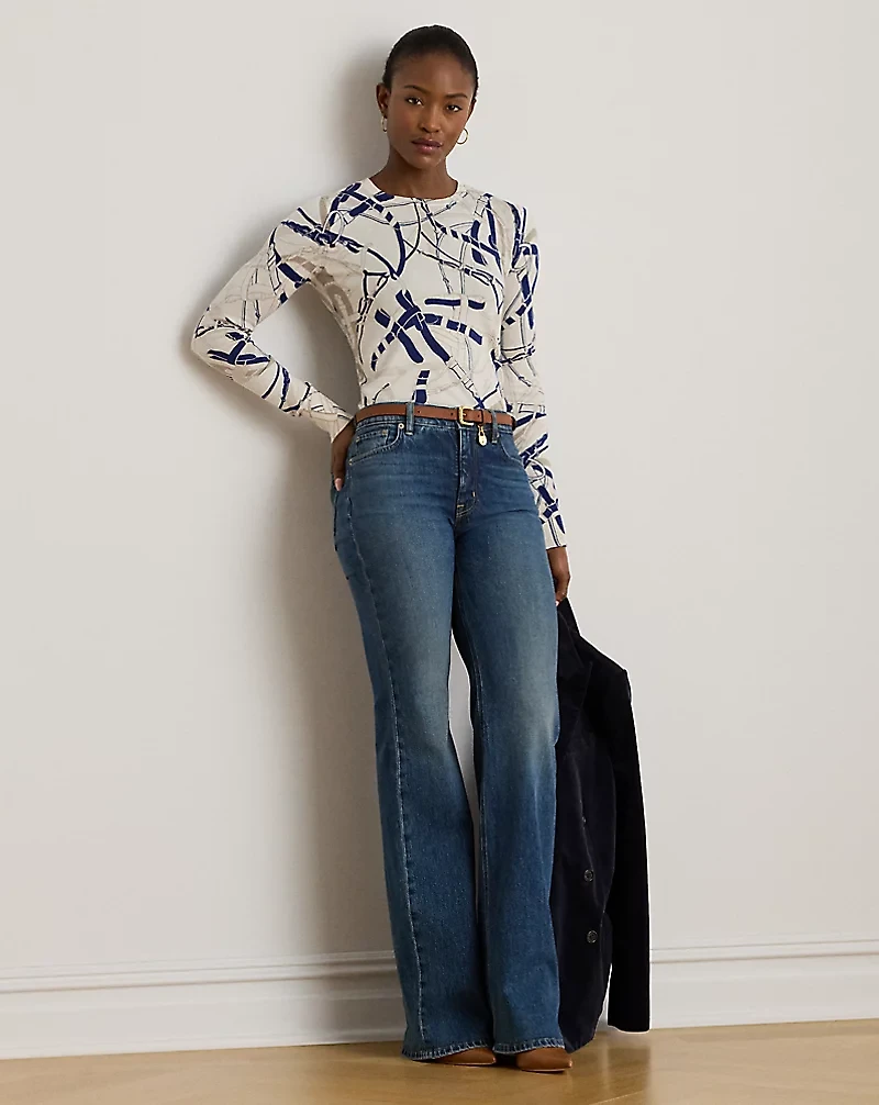 Belting-Print Cotton-Blend Sweater