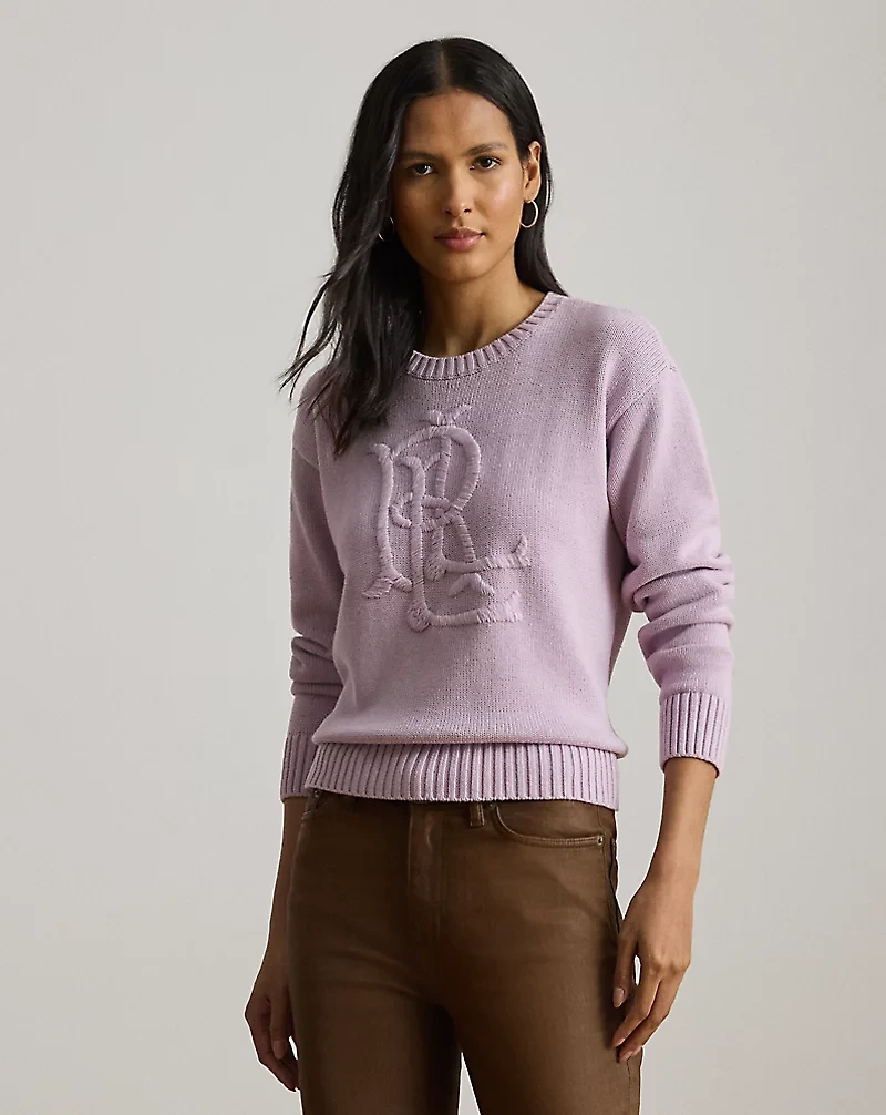 Embroidered-Logo Combed Cotton Sweater