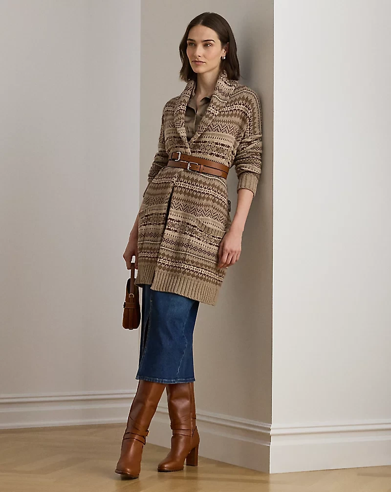 Fair Isle Belted Wool-Blend Cardigan