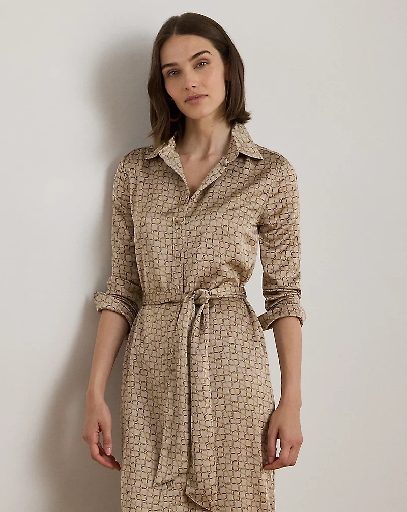Geo-Print Satin Charmeuse Shirtdress