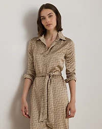 Geo-Print Satin Charmeuse Shirtdress