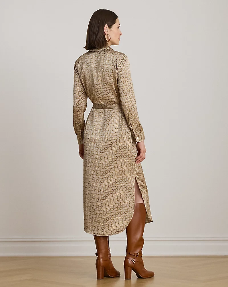 Geo-Print Satin Charmeuse Shirtdress