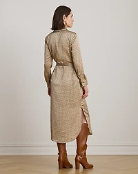 Geo-Print Satin Charmeuse Shirtdress