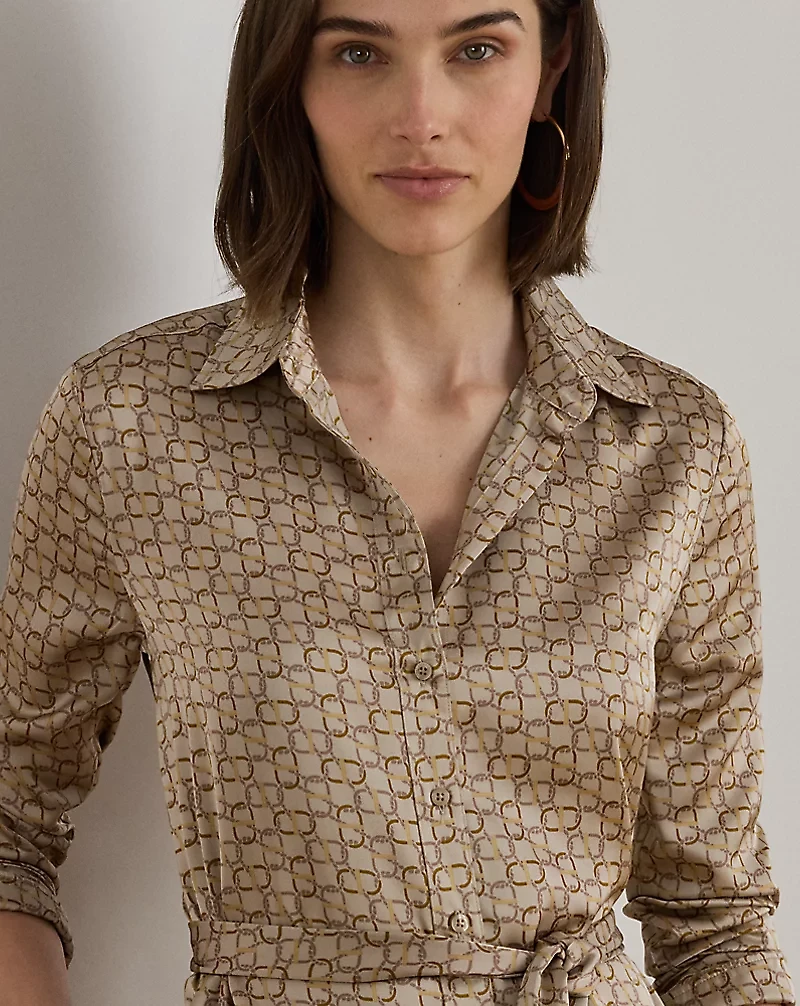 Geo-Print Satin Charmeuse Shirtdress