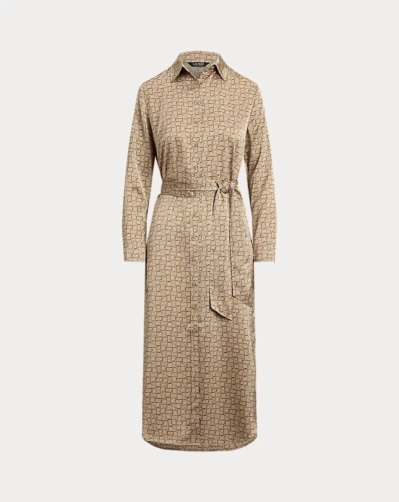 Geo-Print Satin Charmeuse Shirtdress
