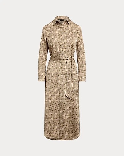 Geo-Print Satin Charmeuse Shirtdress